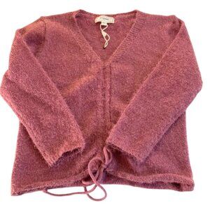 No Comment Pink Sweater Cropped Fuzzy Soft Pretty Pullover VNeck, size Large